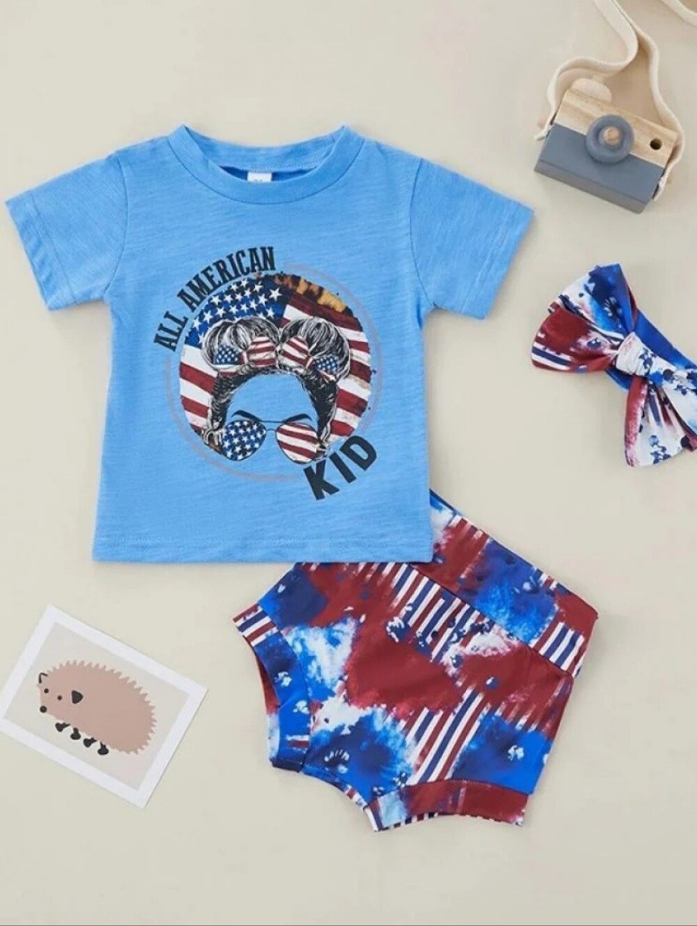 Patriotic Blue T-shirt Tie Dye Bloomer Baby Girl Summer Holiday Set 12-18M